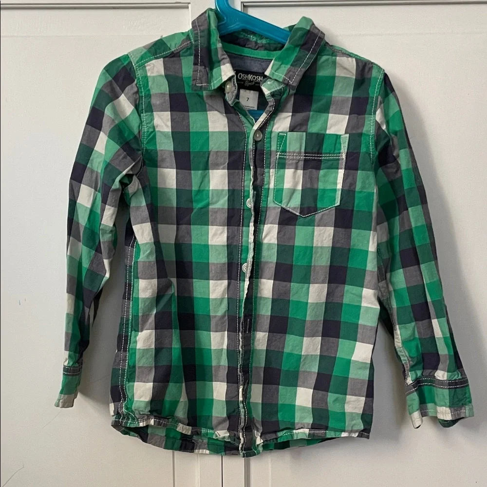 OshKosh Button Down Cotton Plaid Buffalo Check 7 Kids Shirt